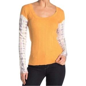 We The Free Orange and White Tie-Dye Long Sleeve Top